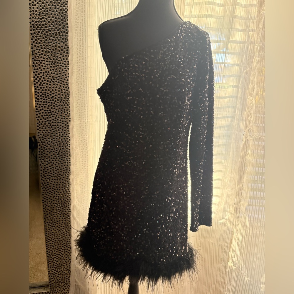 Fashion Nova Black Sequin One Shoulder Dress